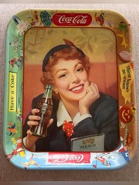 Vintage Original 1953 Coca Cola Menu Girl Metal Serving Tray 13" All Seasons 50s